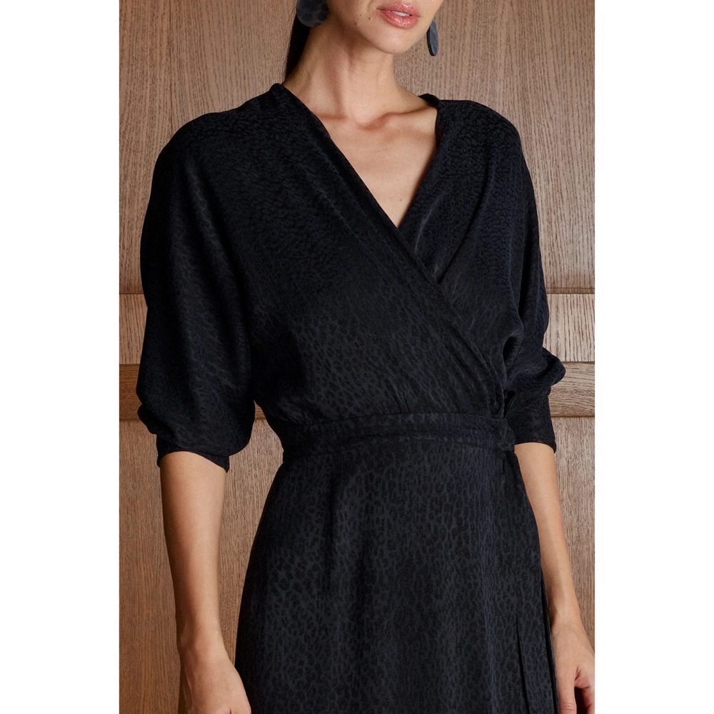 UNDRESS Lithuania ( NWT) | XS/S Maneli Cupro Black Midi Wrap Dress - Picture 3 of 12